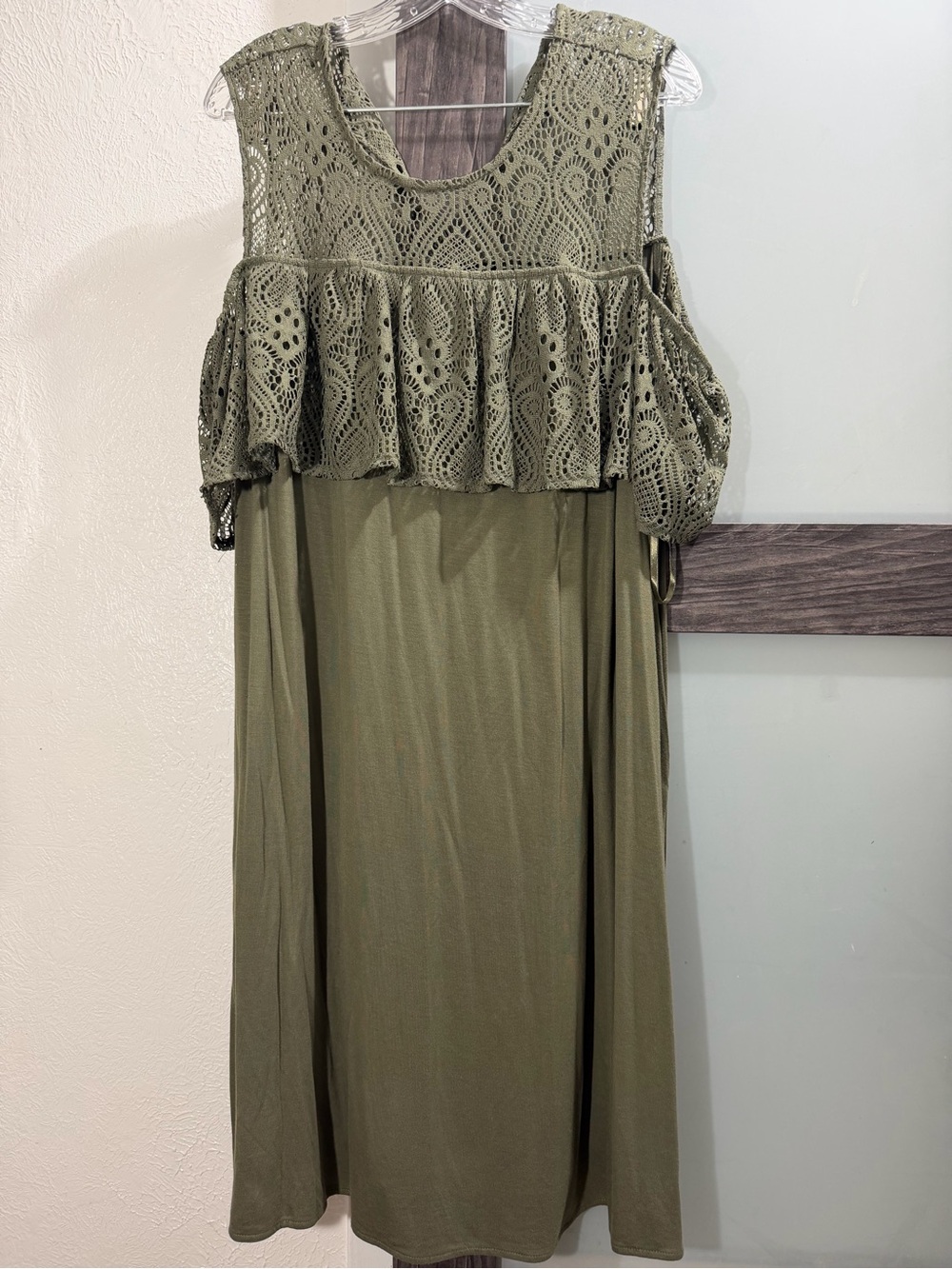Lane Bryant Olive Crochet Cold-Shoulder Tunic